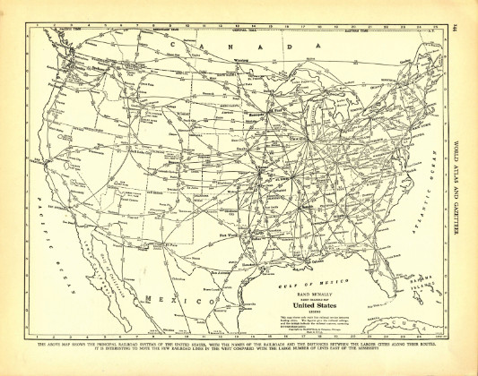 1938 Vintage Map Railroad Systems Black & White Original From Collier Atlas