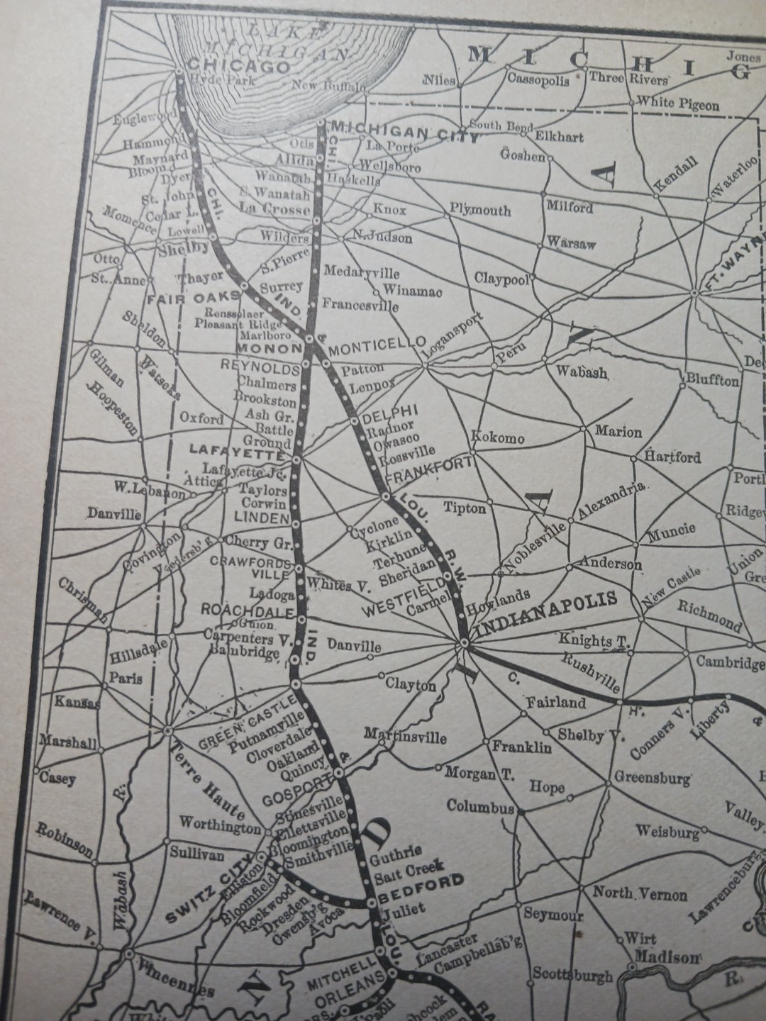 ~1898 Train Route Map CHICAGO INDIANAPOLIS & LOUISVILLE RAILWAY railroad station
