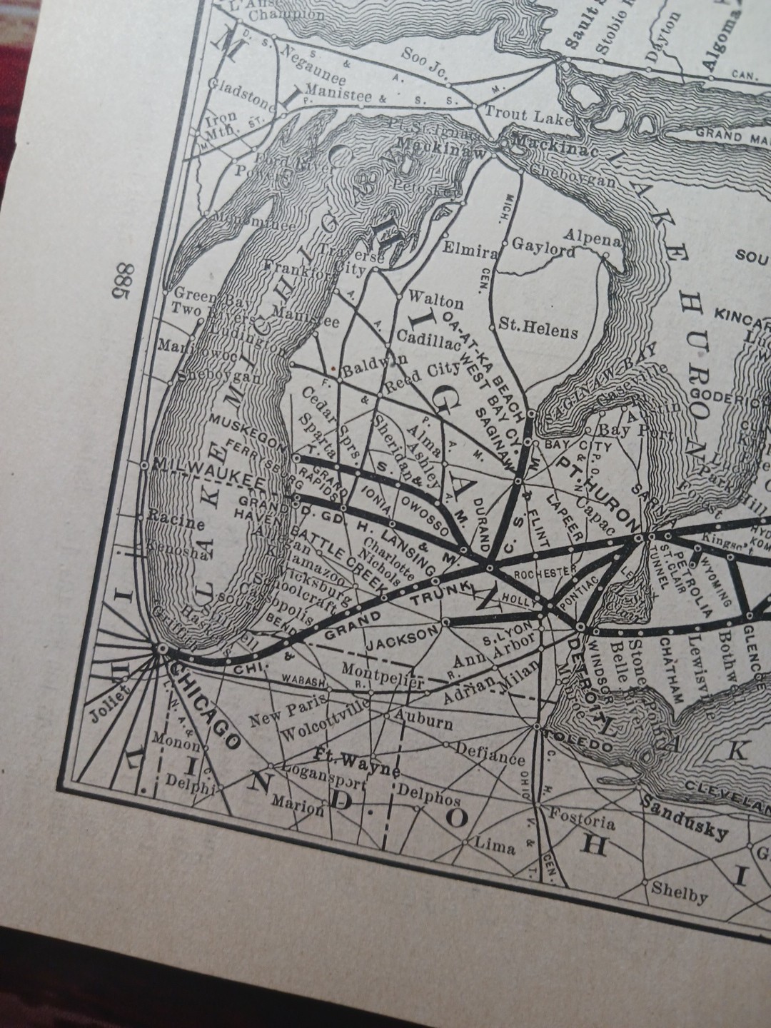 ~1898 ANTIQUE Railroad Map GRAND TRUNK RAILWAY SYSEM Canada Quebec Ontario Train