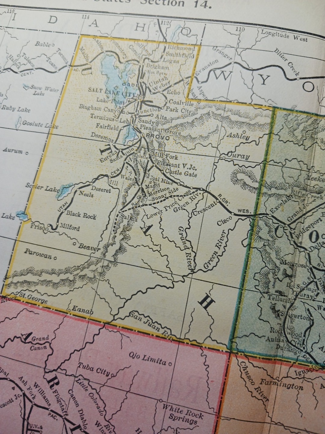 ~1895 Antique Railroad Map UTAH Colorado ARIZONA New Mexico All Train Lines 9×11