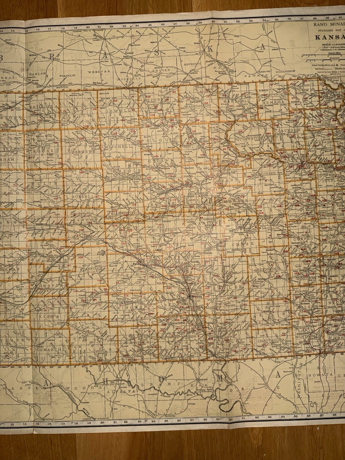 C.1920’s Era Rand McNally Map Of Kansas Air Trails & Railroads 2 Sided Very Rare