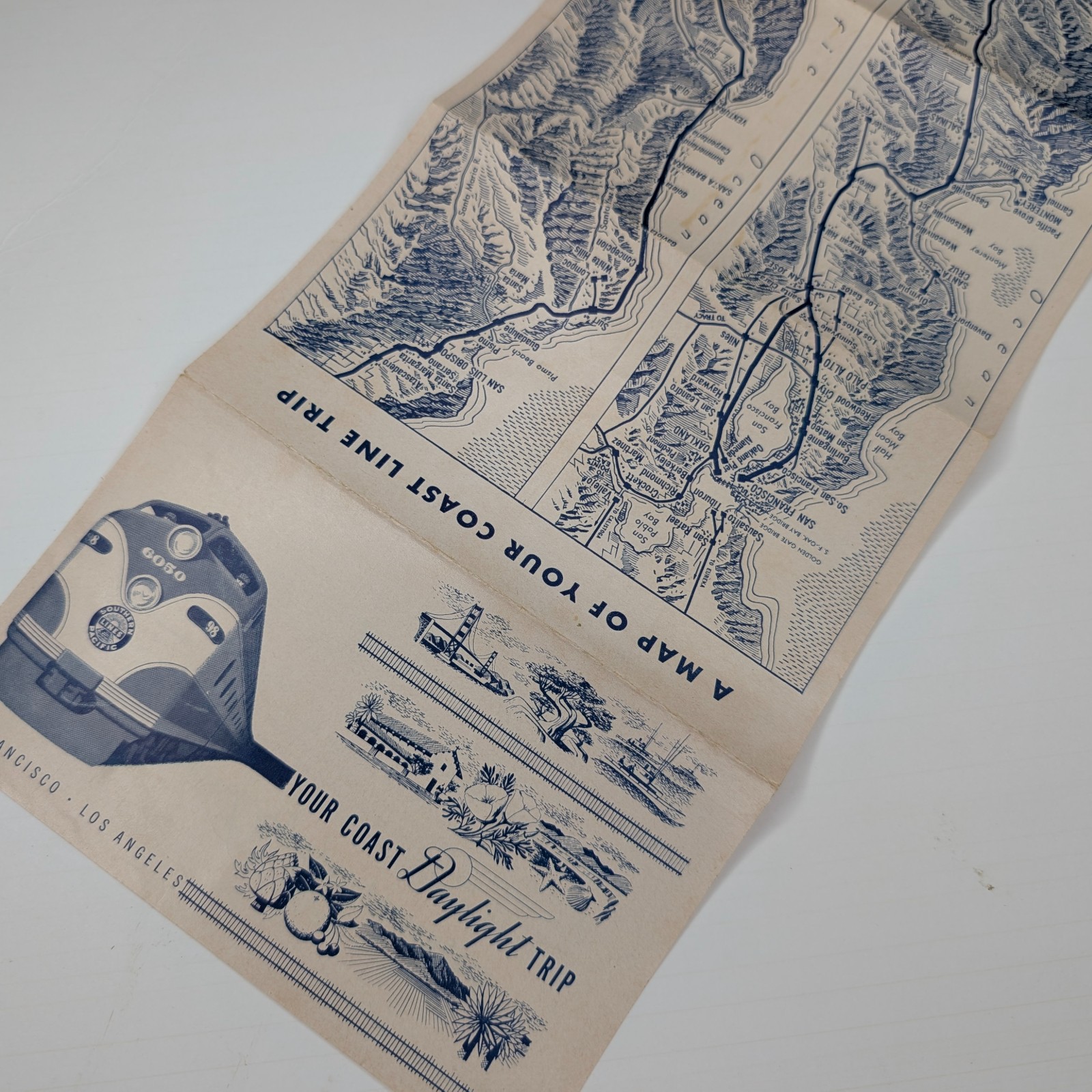Vtg CA Southern Pacific Coast Daylight Foldout Map Route Schedule Brochure