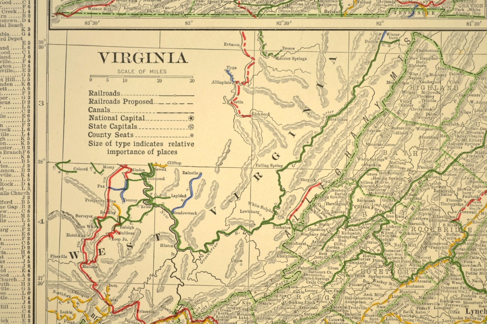 1914 Antique Map of VIRGINIA Railroads Map ORIGINAL Atlas Map VGN Ry DATED
