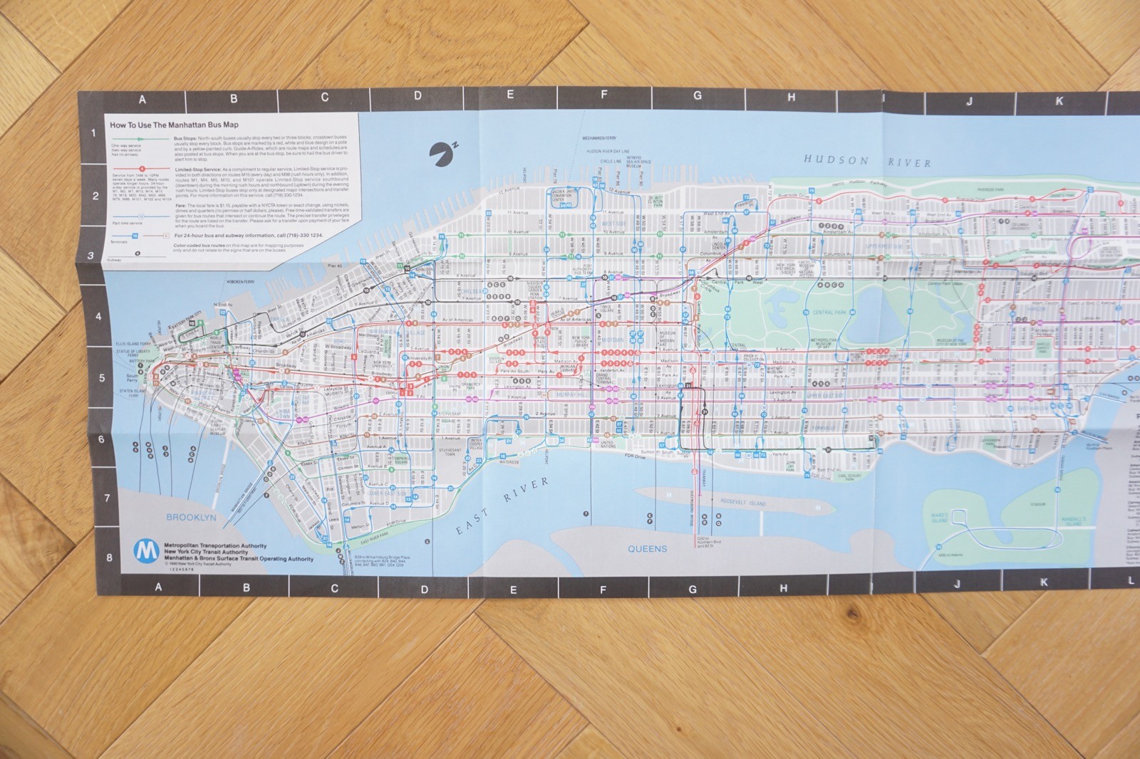 1990 Manhattan New York Bus Guide Bus Map VGC