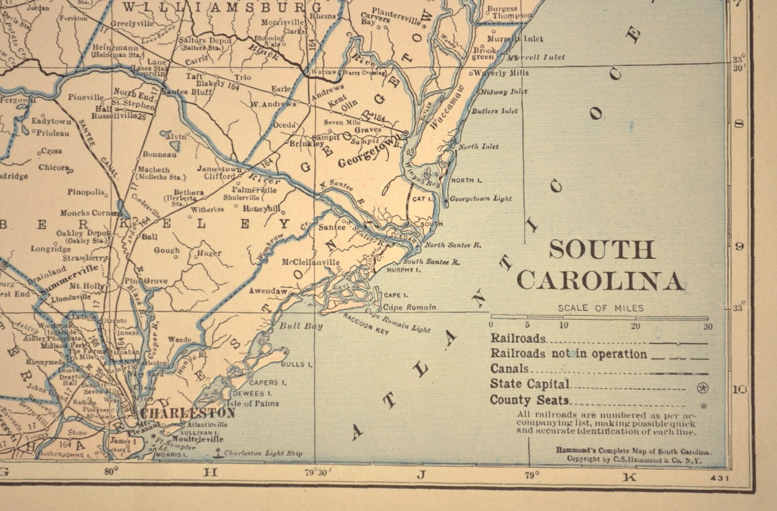 Vintage SOUTH CAROLINA Map Railroad LARGE Original Seaboard Air Line SAL RR