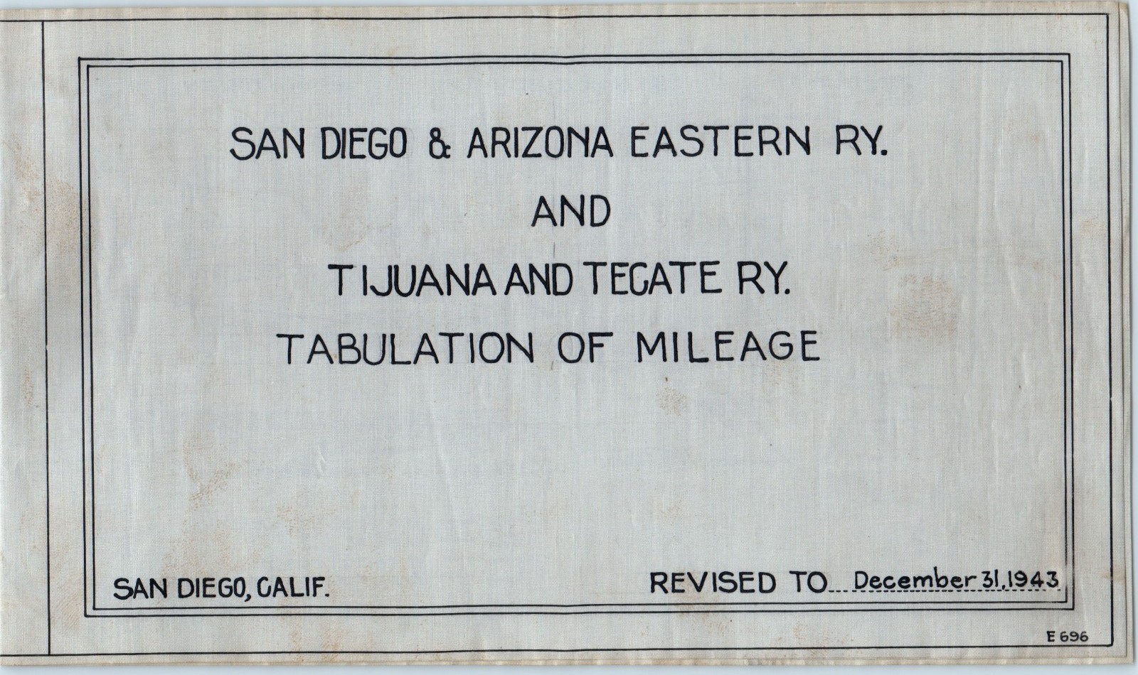1943 San Diego & Arizona Eastern Ry Railroad Map Mileage Booklet Tijuana Tecate