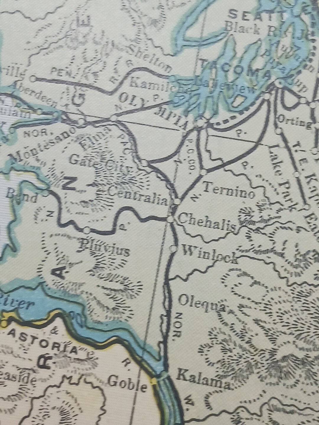 1904 dated Railroad Map WASHINGTON OREGON All Lines & Train Routes 11″x9″ color
