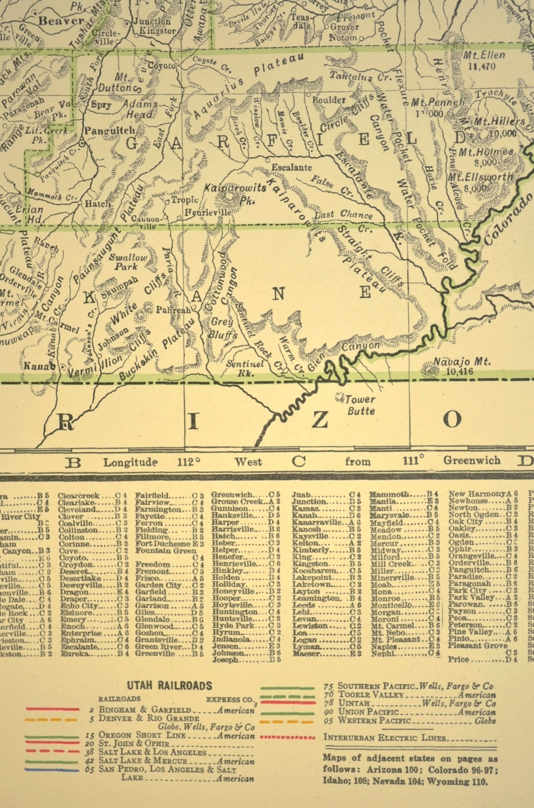 1914 Antique Map of UTAH Railroads Map ORIGINAL Atlas Denver & Rio Grande DATED