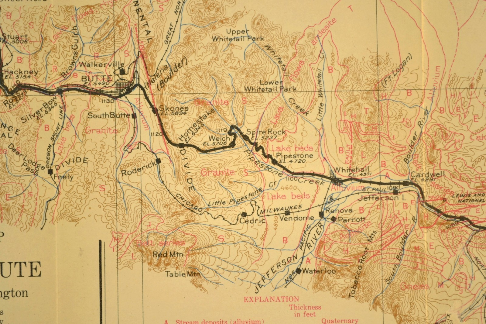 Antique Northern Pacific Railroad Map Butte Montana Welch CM&StP RR