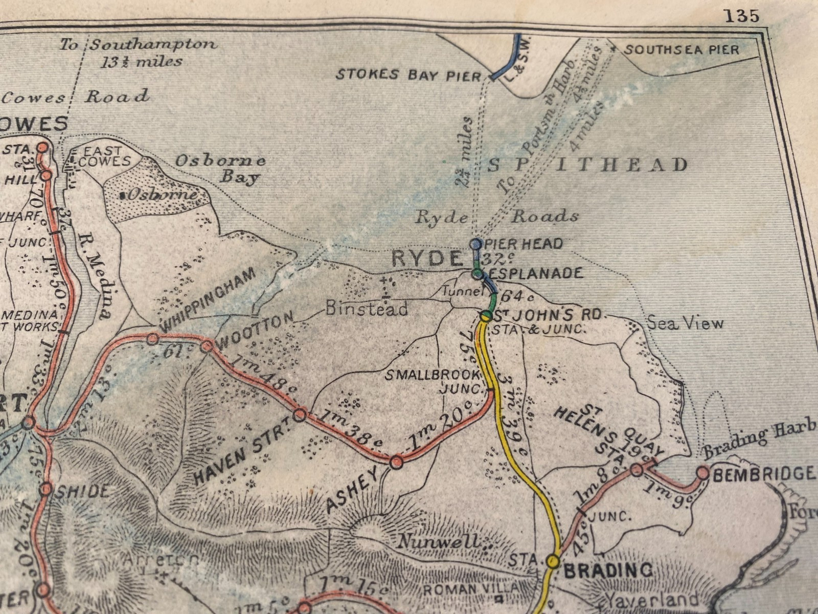 AIREY ISLE OF WIGHT RAILWAY MAP 1893 RYDE FRESHWATER BEMBRIDGE COWES VENTNOR