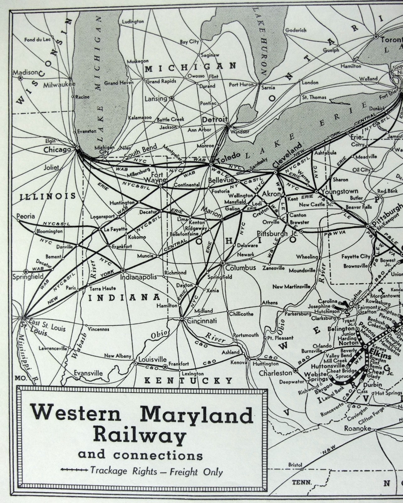 Western Maryland Railroad – Original 1941 System Map. Vintage Raiway