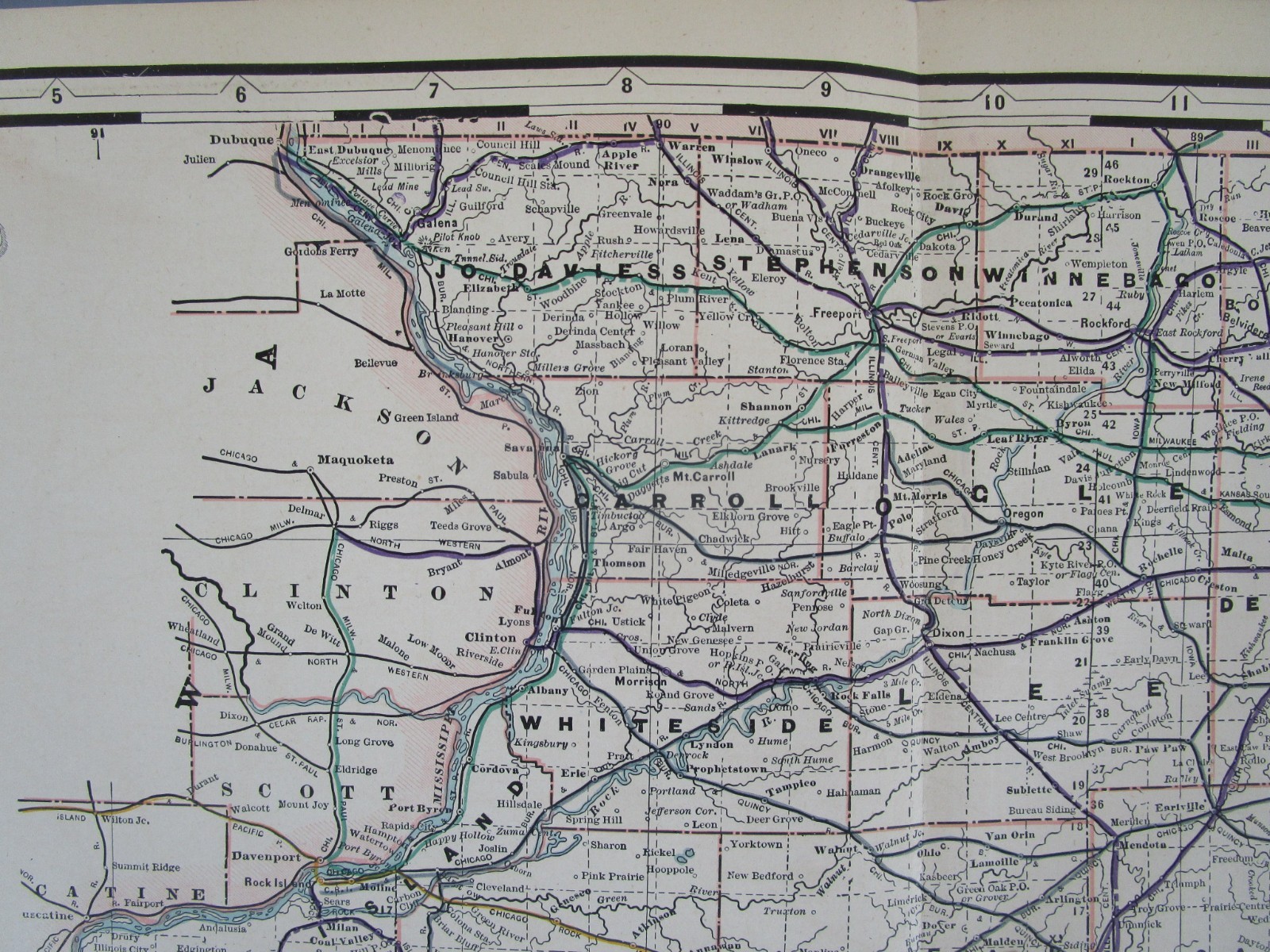 IL 1891 NORTHERN ILLINOIS Cram RAILROAD Map FULTON COUNTY NARROW GUAGE RR, LE&W