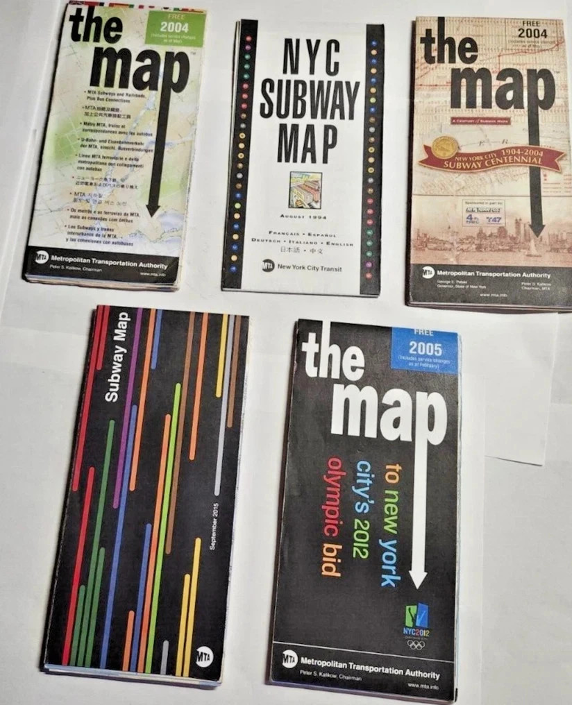 Lot of 5 New York City Subway Map Transit Railroad LIRR Centennial 2004 1990s