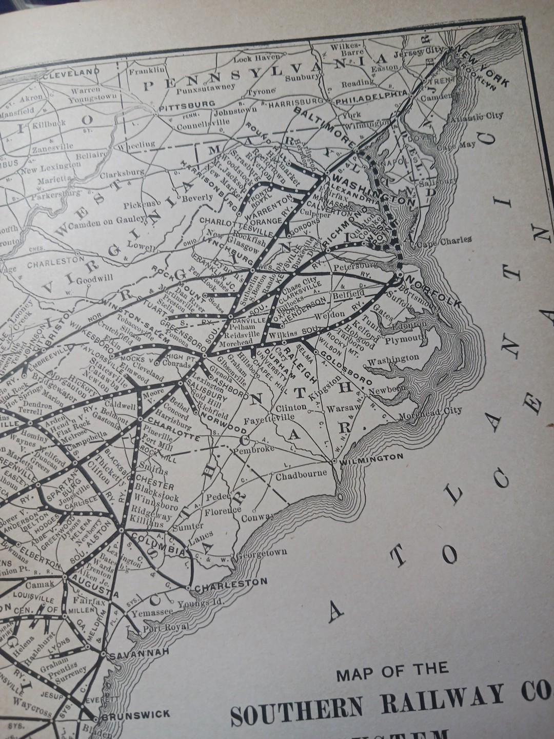 ~1898 ANTIQUE Railroad Map SOUTHERN RAILWAY SYSTEM Train Route All Lines 9″x11″