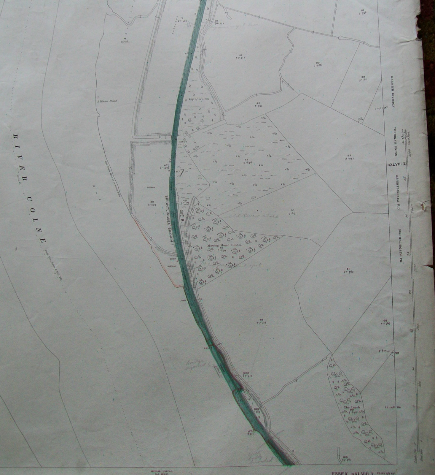 RIVER COLNE BRIGHTLINGSEA BRANCH ESSEX ORDNANCE SURVEY MAP GER 1923