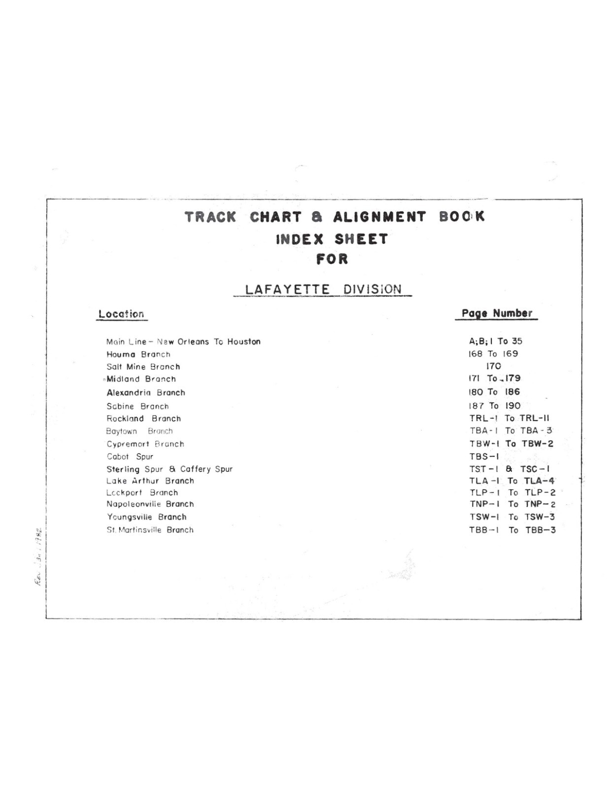 Southern Pacific RR 1982 Lafayette Division Track Chart PDF pages on DVD