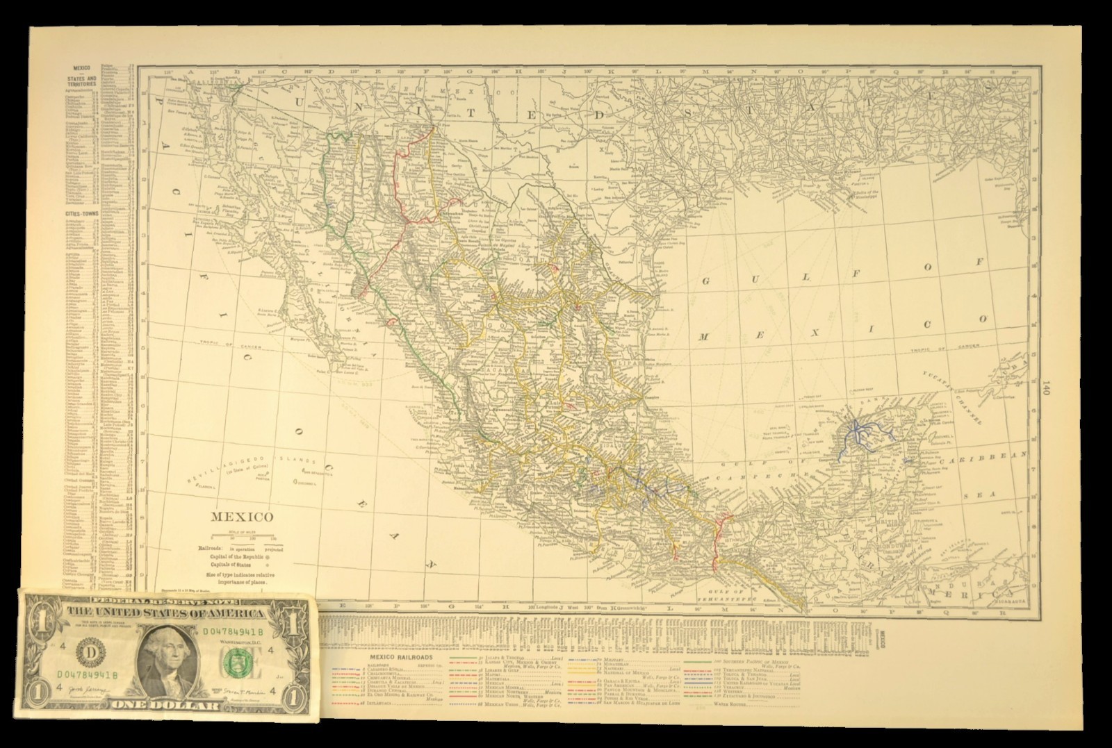 1910 Antique Map of MEXICO Railroads Map ORIGINAL Atlas Southern Pacific DATED