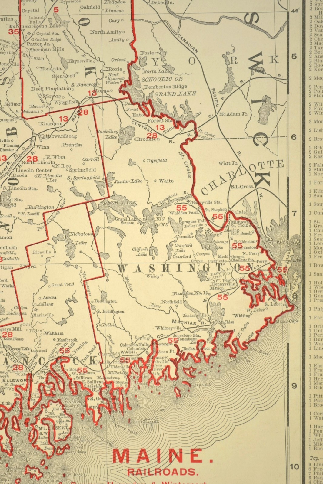 1901 Antique Maine Railroad Map Large Maine Central RR BAR CN RR Atlas Map DATED