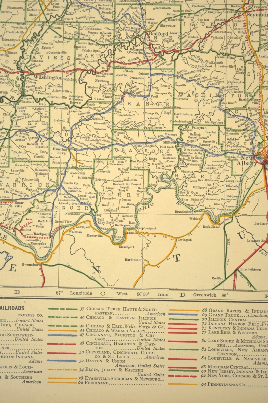 1914 Antique Map of INDIANA Railroads Map ORIGINAL Atlas Map CCC & St L Ry DATED