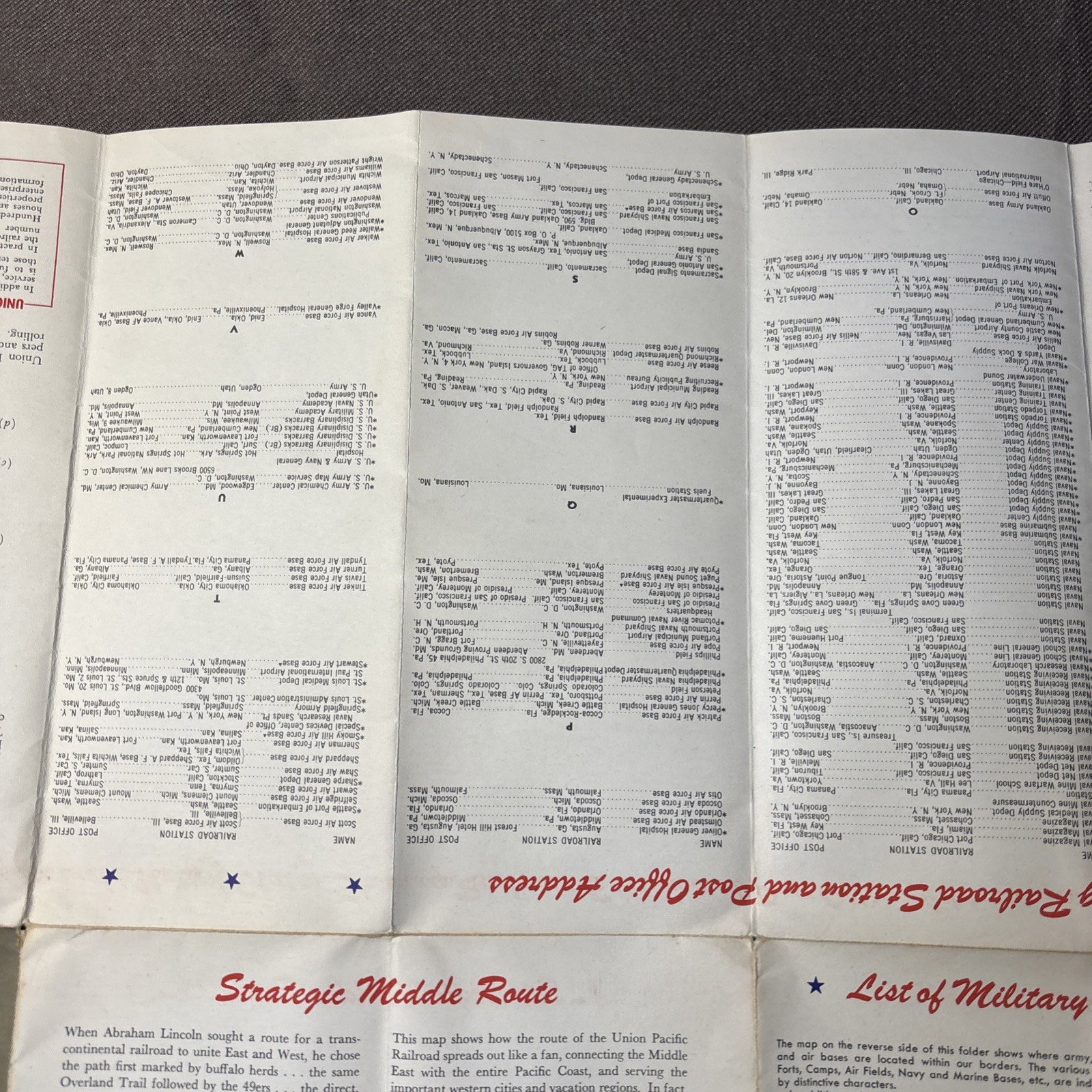 Vintage Union Pacific Railroad Military Map 1950 First Edition