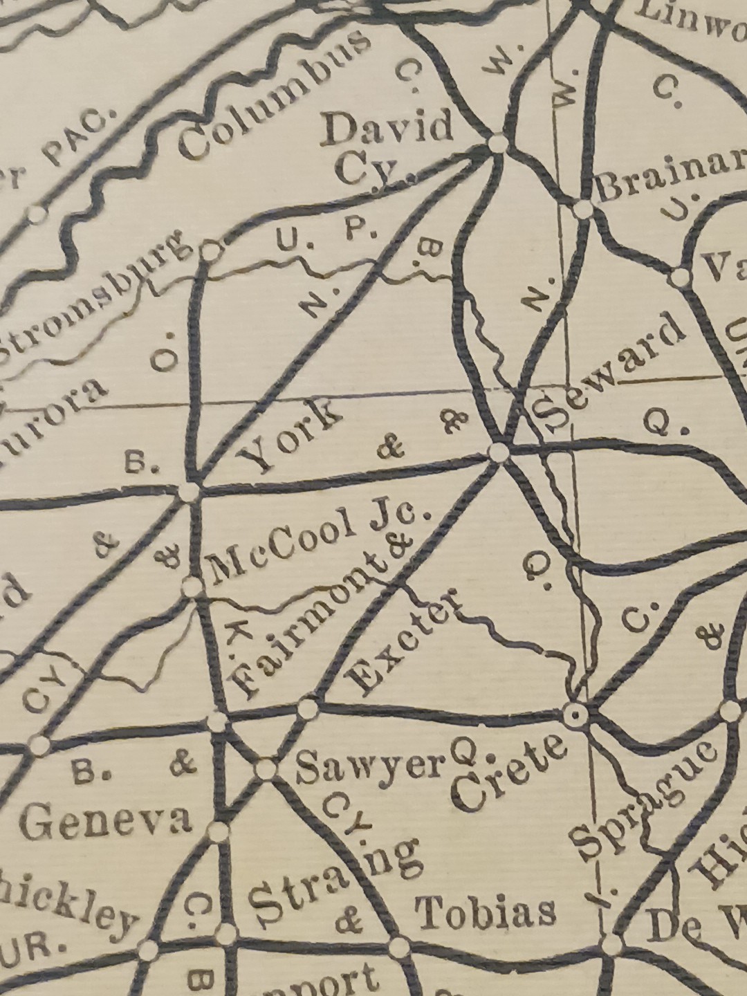 1905 Dated Train Route Map NEBRASKA & KANSAS all Railroad Lines marked 11″x9″