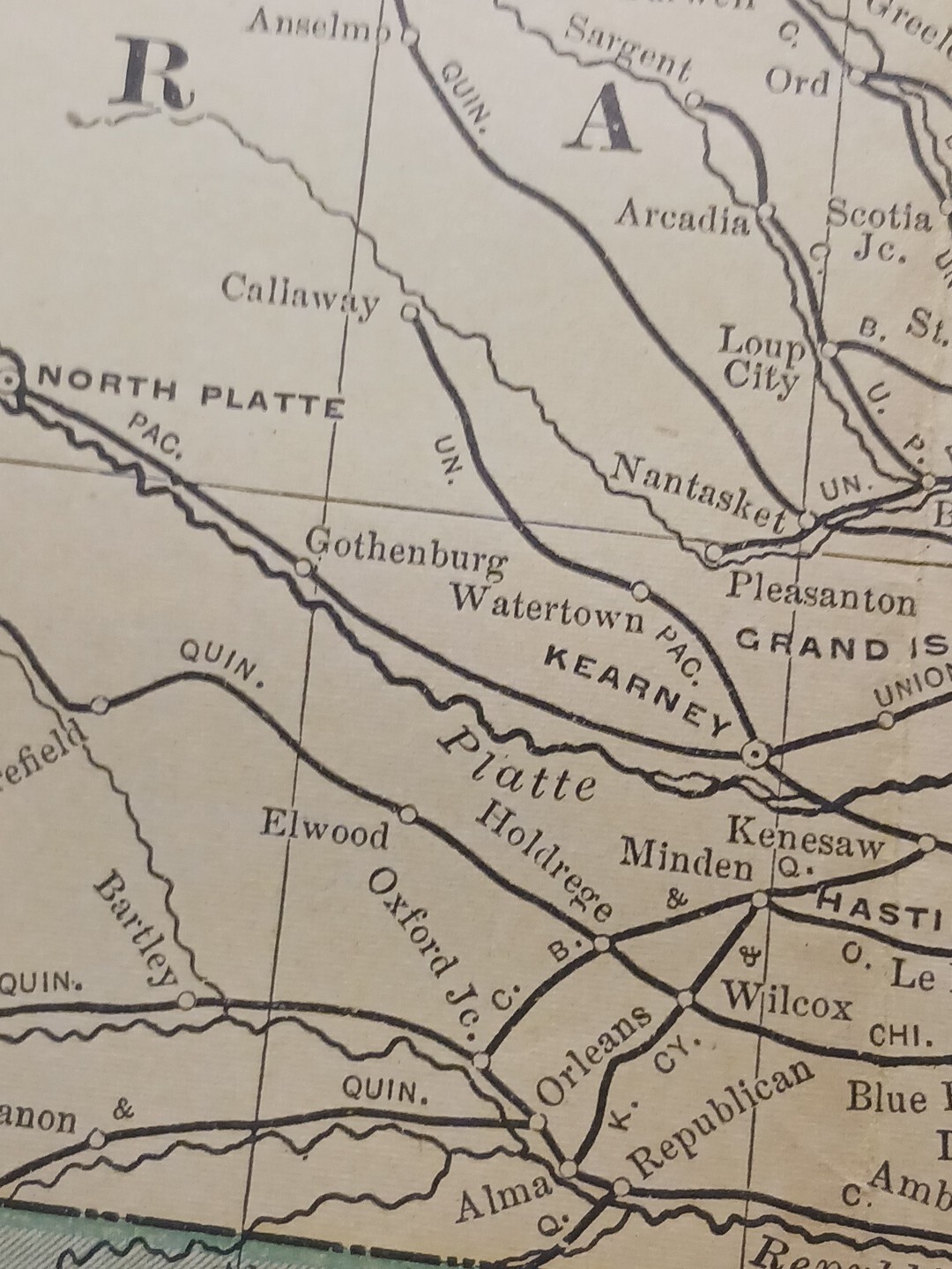 1902 Train Route Map NEBRASKA KANSAS All Railroad Lines Stations 11″×9″ Dated