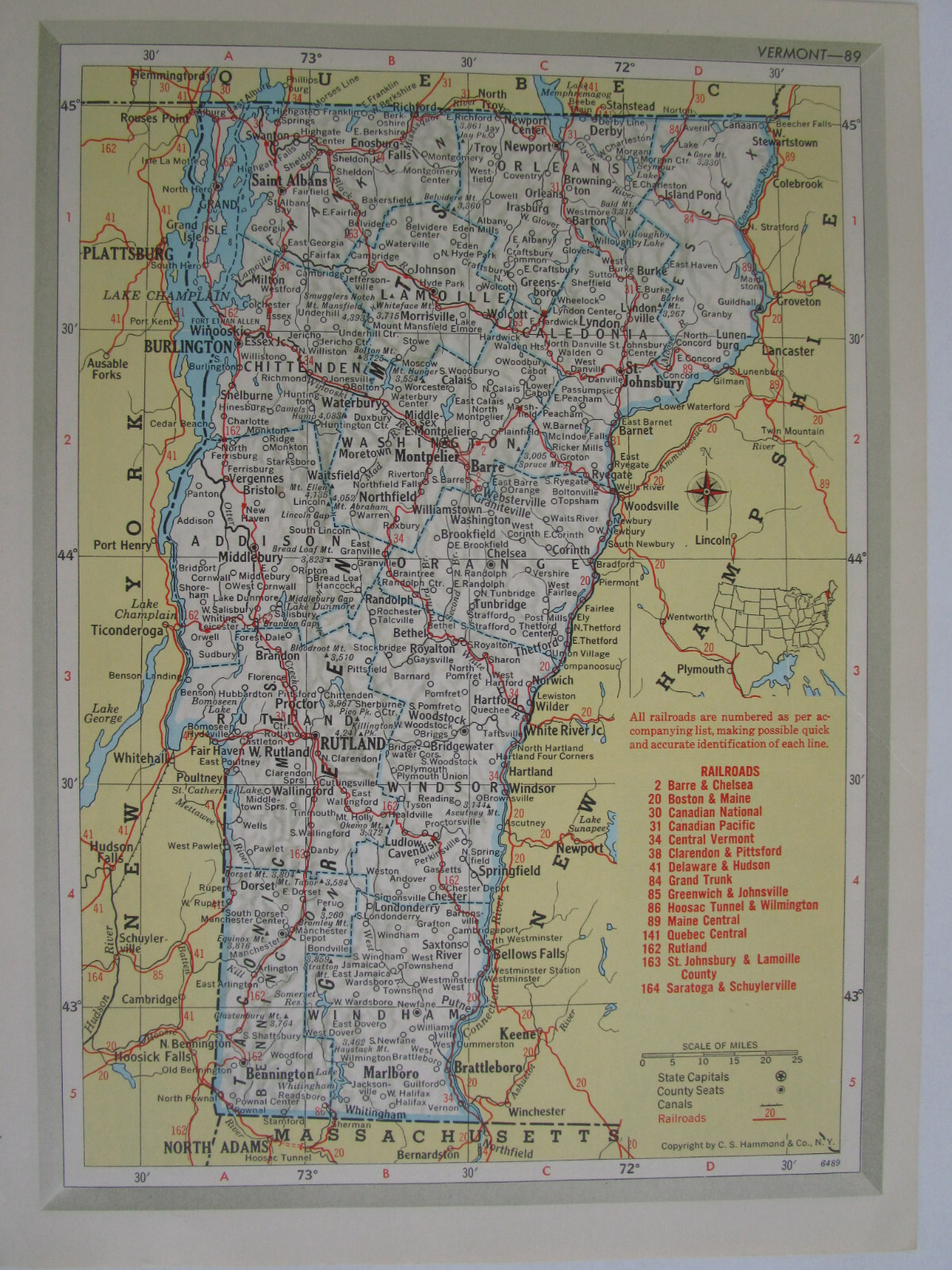 VA VT 1951 VIRGINIA RAILROAD Map NELSON & ALBEMARLE RR or VERMONT, RUTLAND RR