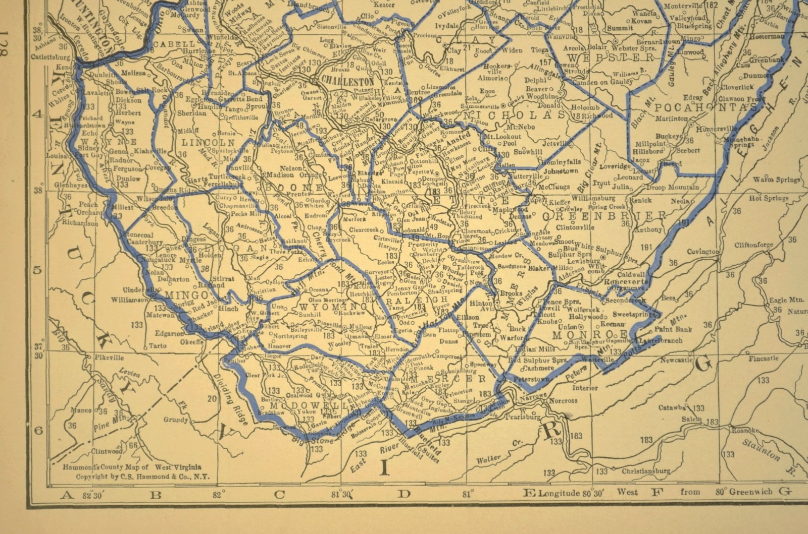Vintage WEST VIRGINIA Railroad Map Depot Towns Clarksburg B&O RR ca 1930