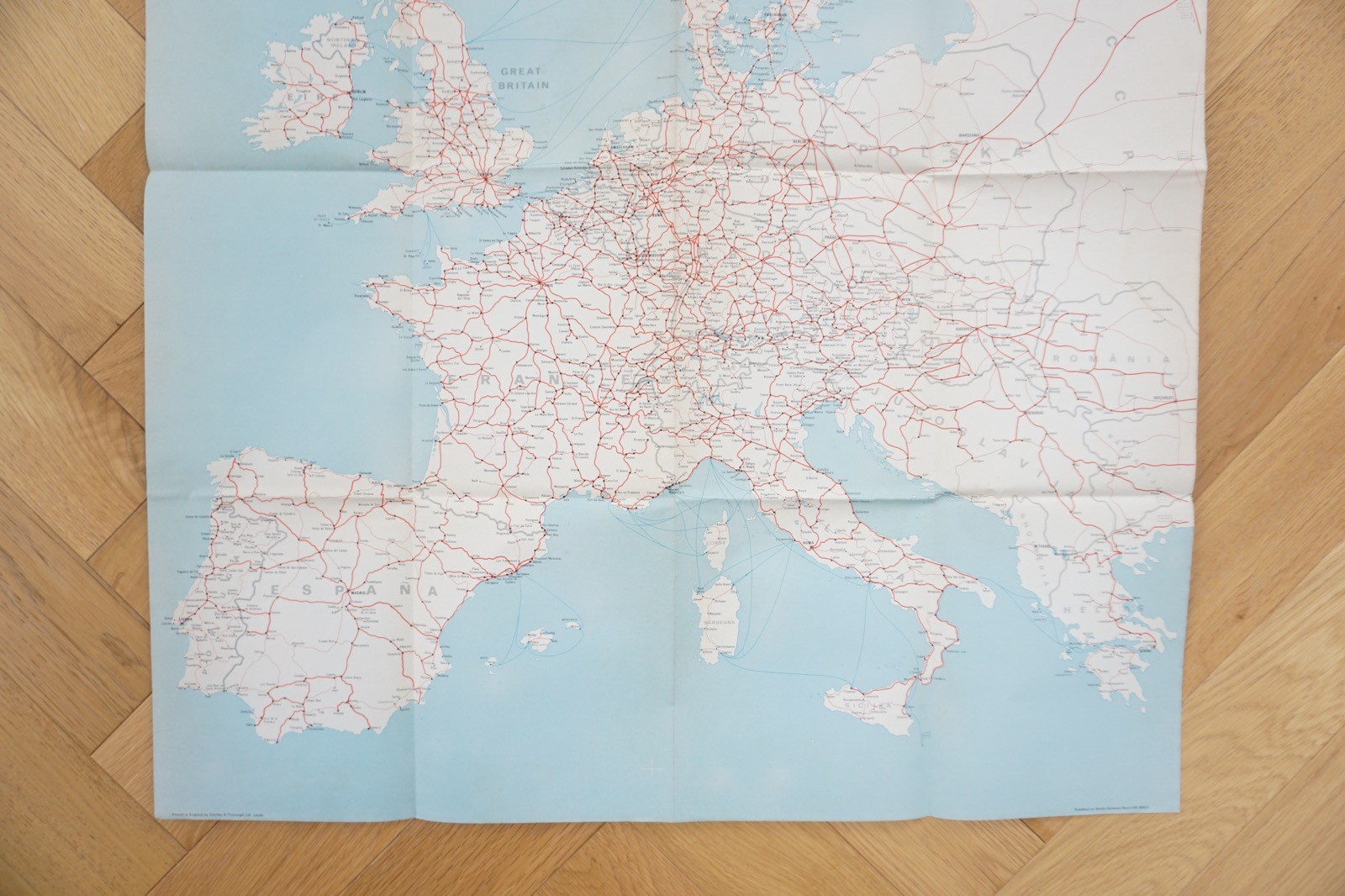 1975 British Rail International European Passenger Network Railway Map