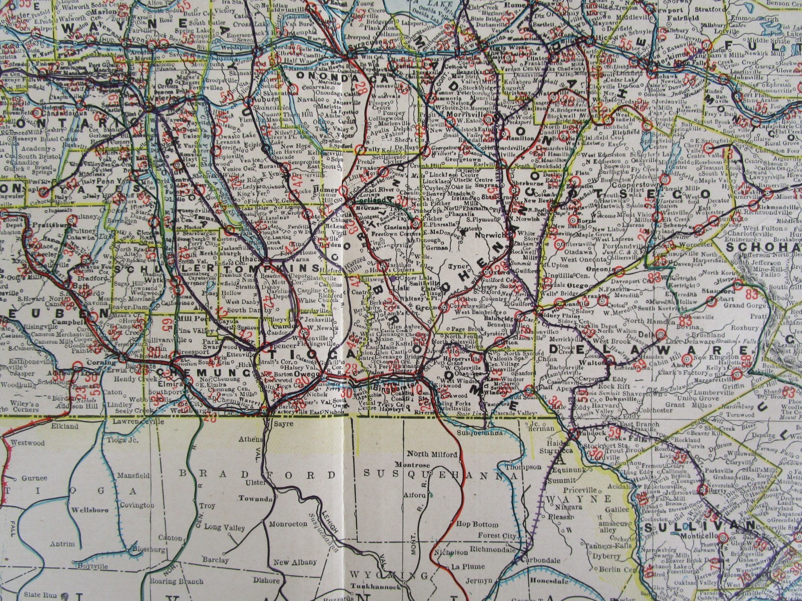 NY 1903 NEW YORK FULL STATE Cram RAILROAD Map. COOPERSTOWN & CHARLOTE VALLEY RR