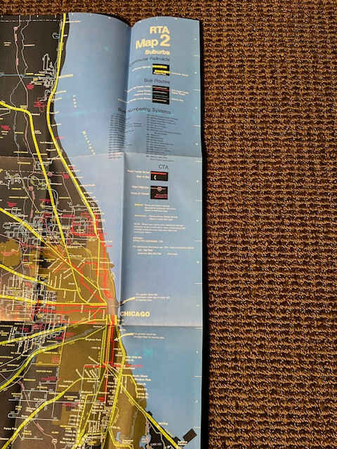 RTA Map of Northeastern Illinois 1977 vintage Chicago train & bus routes