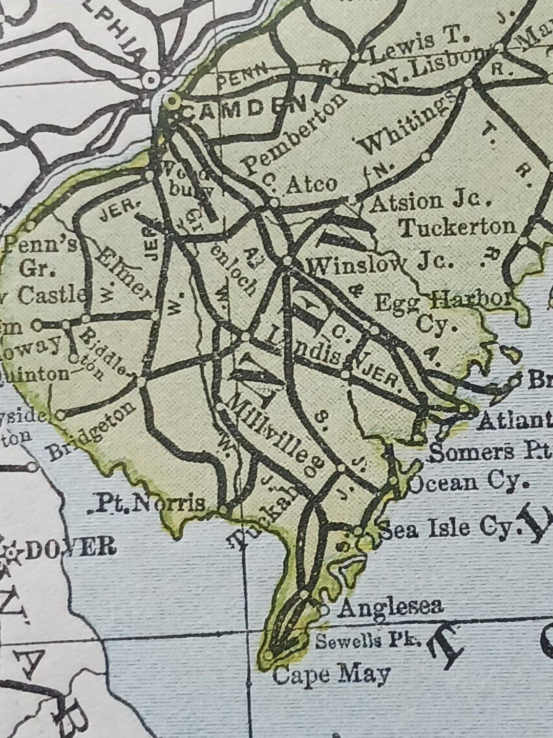 1897 Train Route Map NEW YORK NEW JERSEY all Railroad Lines Station Marked 9×11″