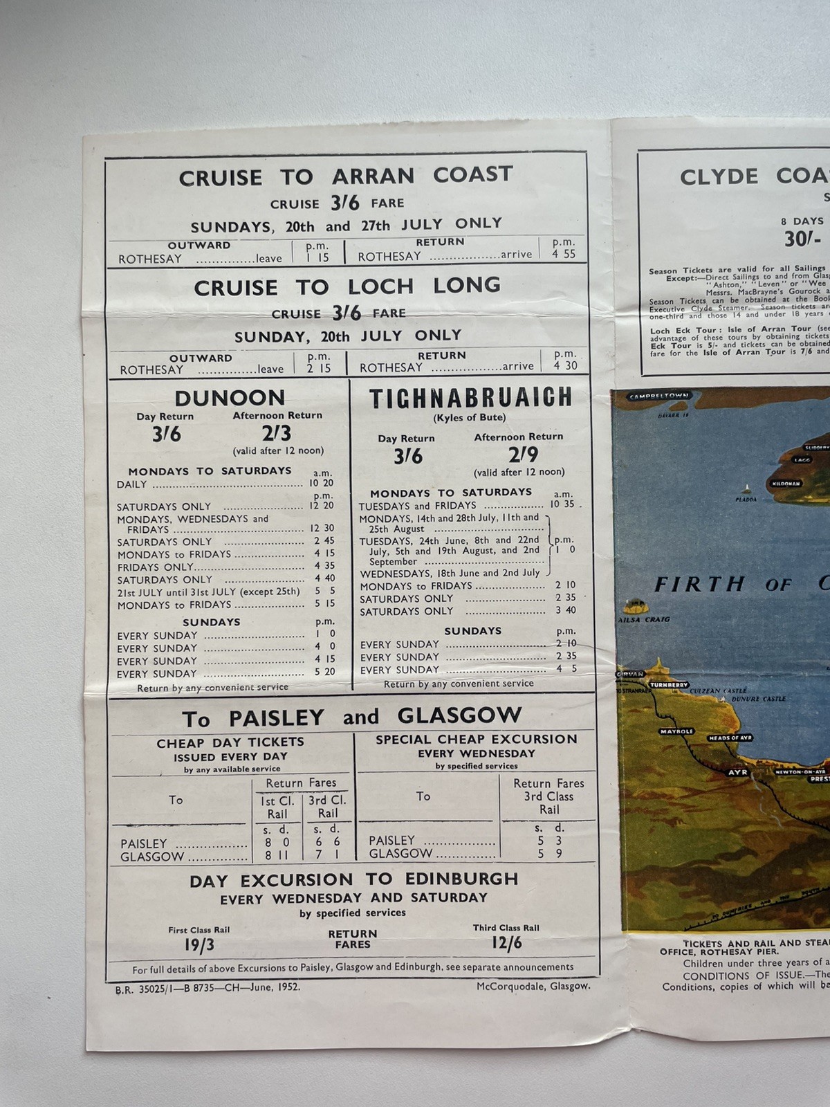1950s programme / timetable for sailings and tour in Rothesay – British Railways