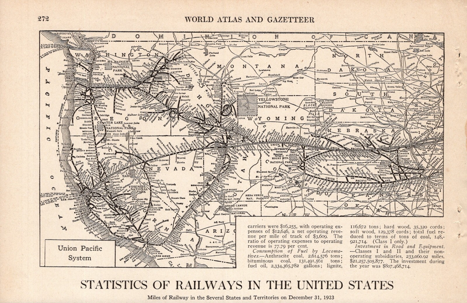 1928 Antique UNION PACIFIC RAILROAD Map Vintage Union Pacific Railway Map 2402