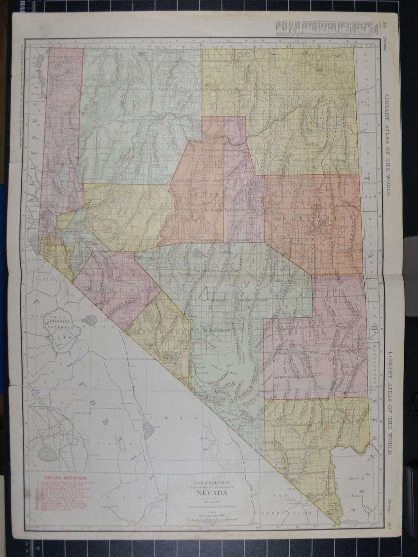NEVADA – 1912 – RAND-McNALLY NEW COMMERCIAL ATLAS – SHOWS ALL RAILROADS
