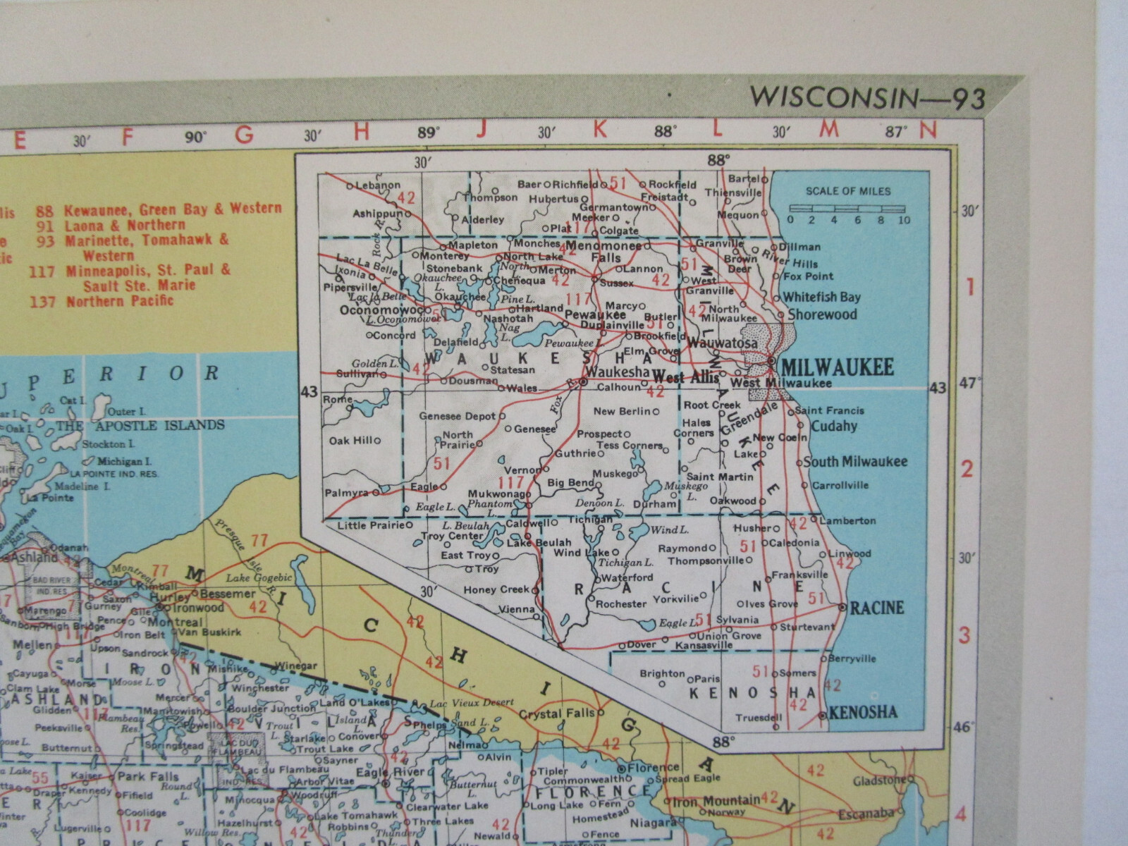 WI WY Vtg 1950 WISCONSIN RAILROAD Map LAONA & NORTHERN RR or WYOMING Map. CB&Q