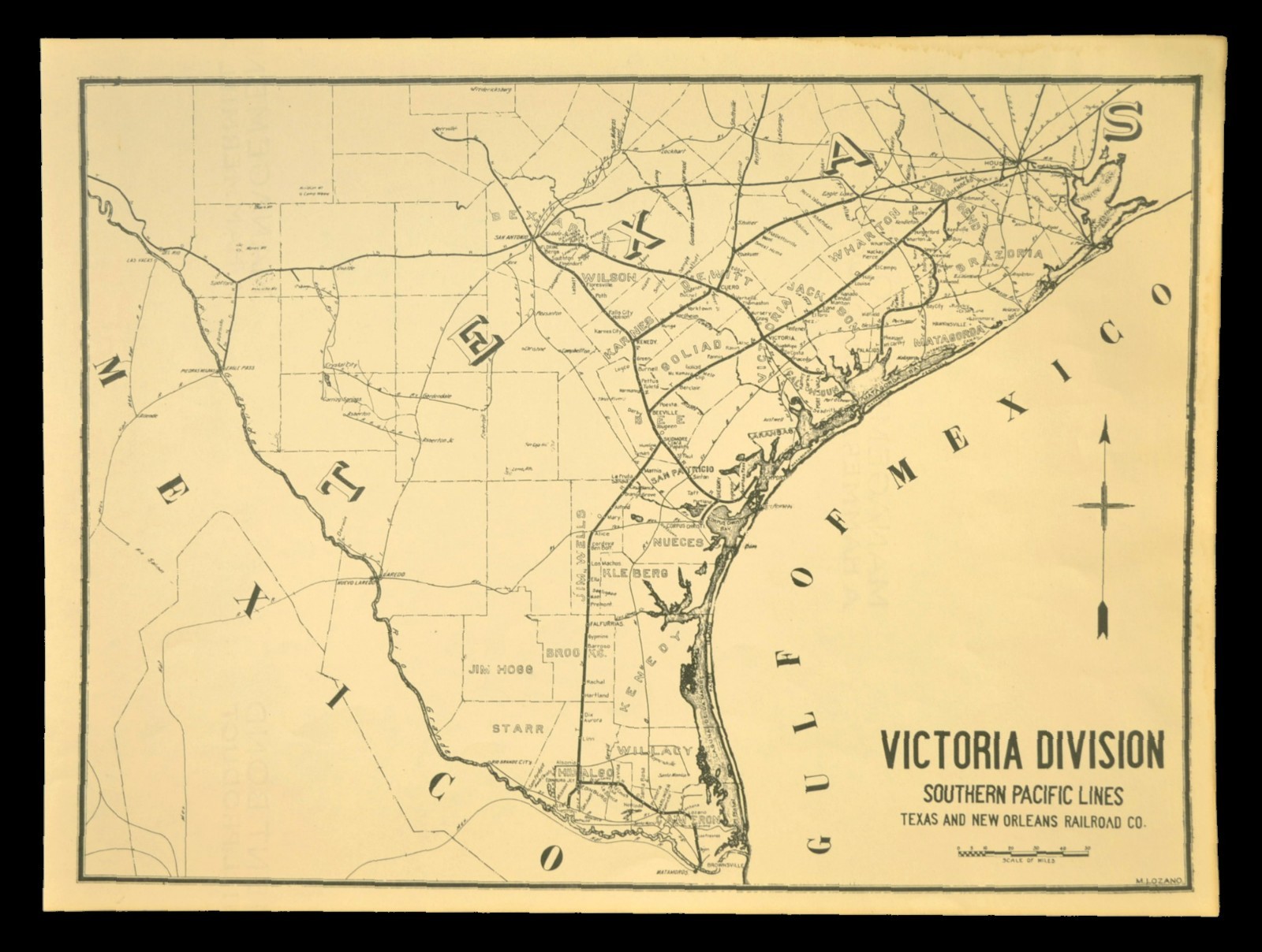 Southern Pacific Railroad Map Victoria Division Sunset Route T&NO Corpus Christi