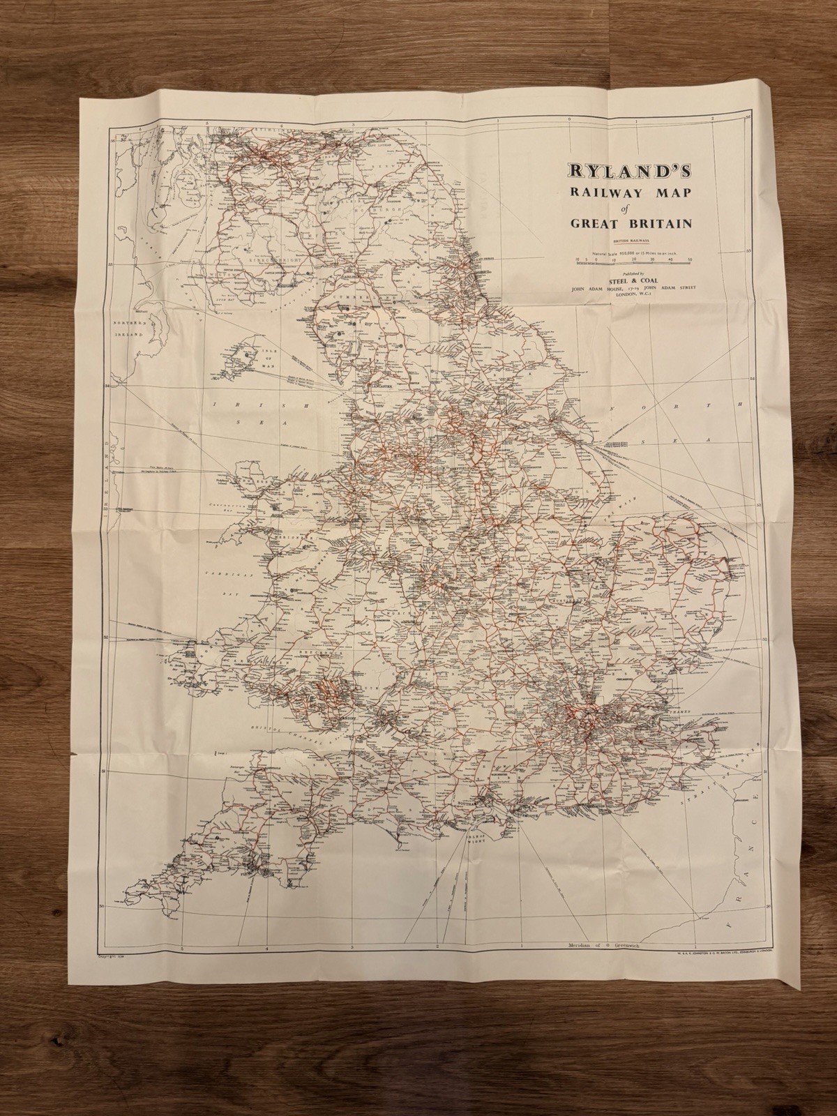 Vintage 1952 Ryland’s Railway Map of Great Britain – Original