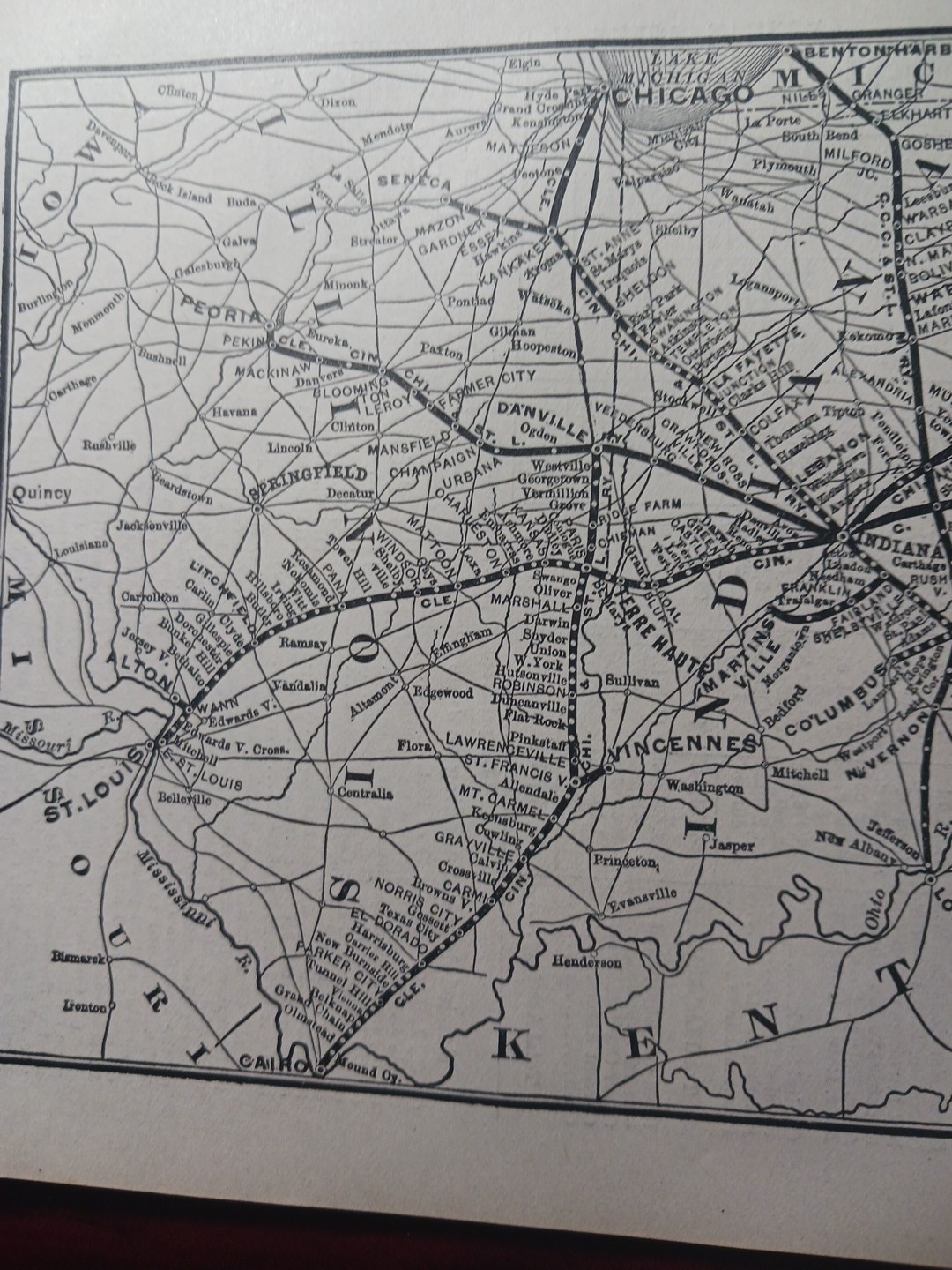 1901 Railroad Map CLEVELAND CINCINNATI CHICAGO & ST LOUIS RAILWAY Big Four Route