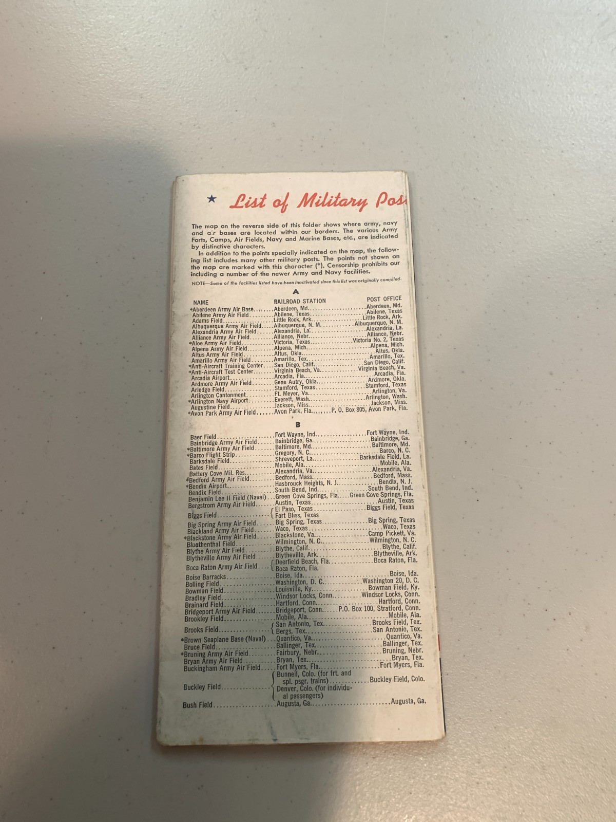 1944 Union Pacific Railroad Military Map of the United States Brochure