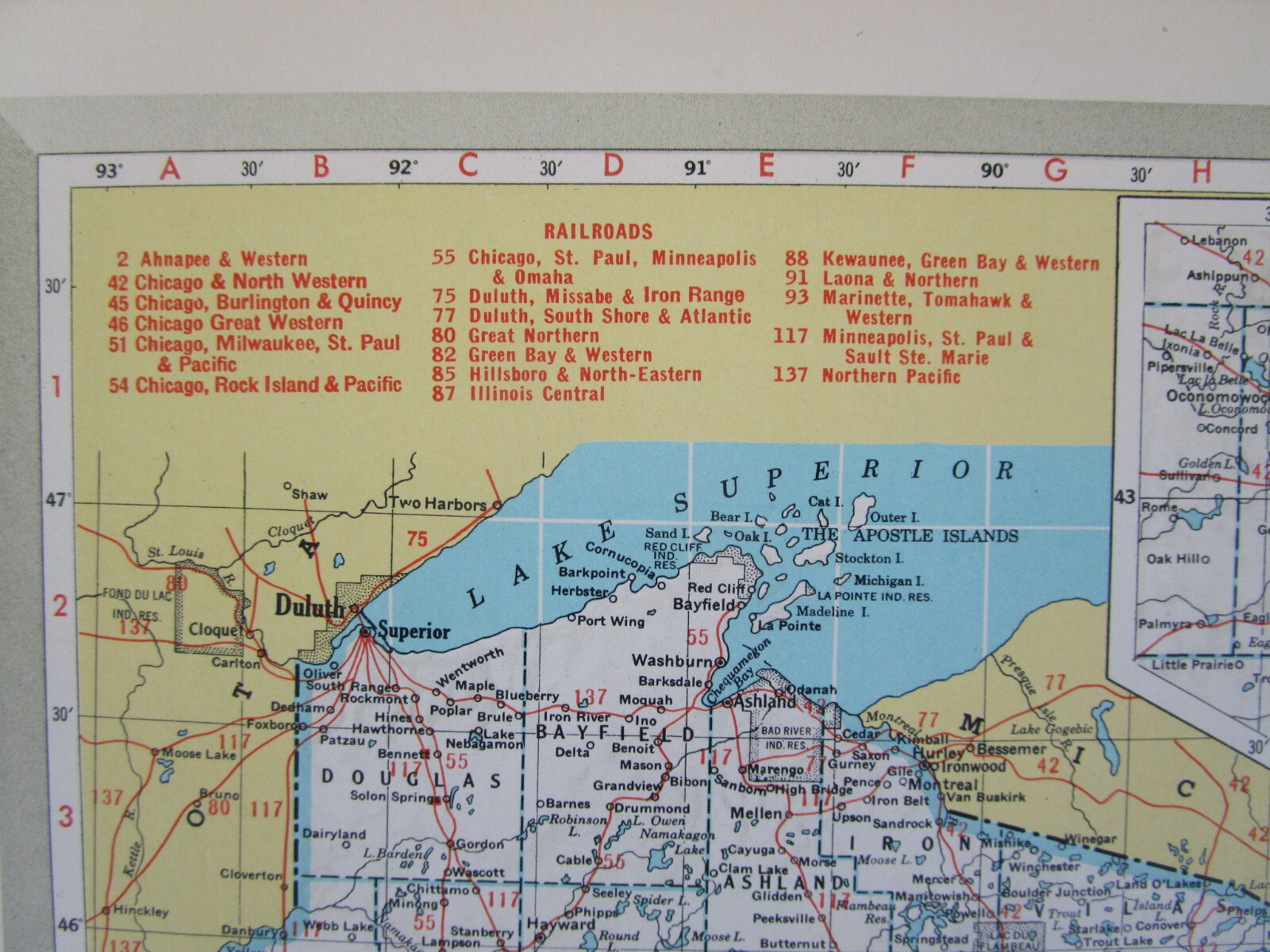 WI WY Vtg 1950 WISCONSIN RAILROAD Map LAONA & NORTHERN RR or WYOMING Map. CB&Q