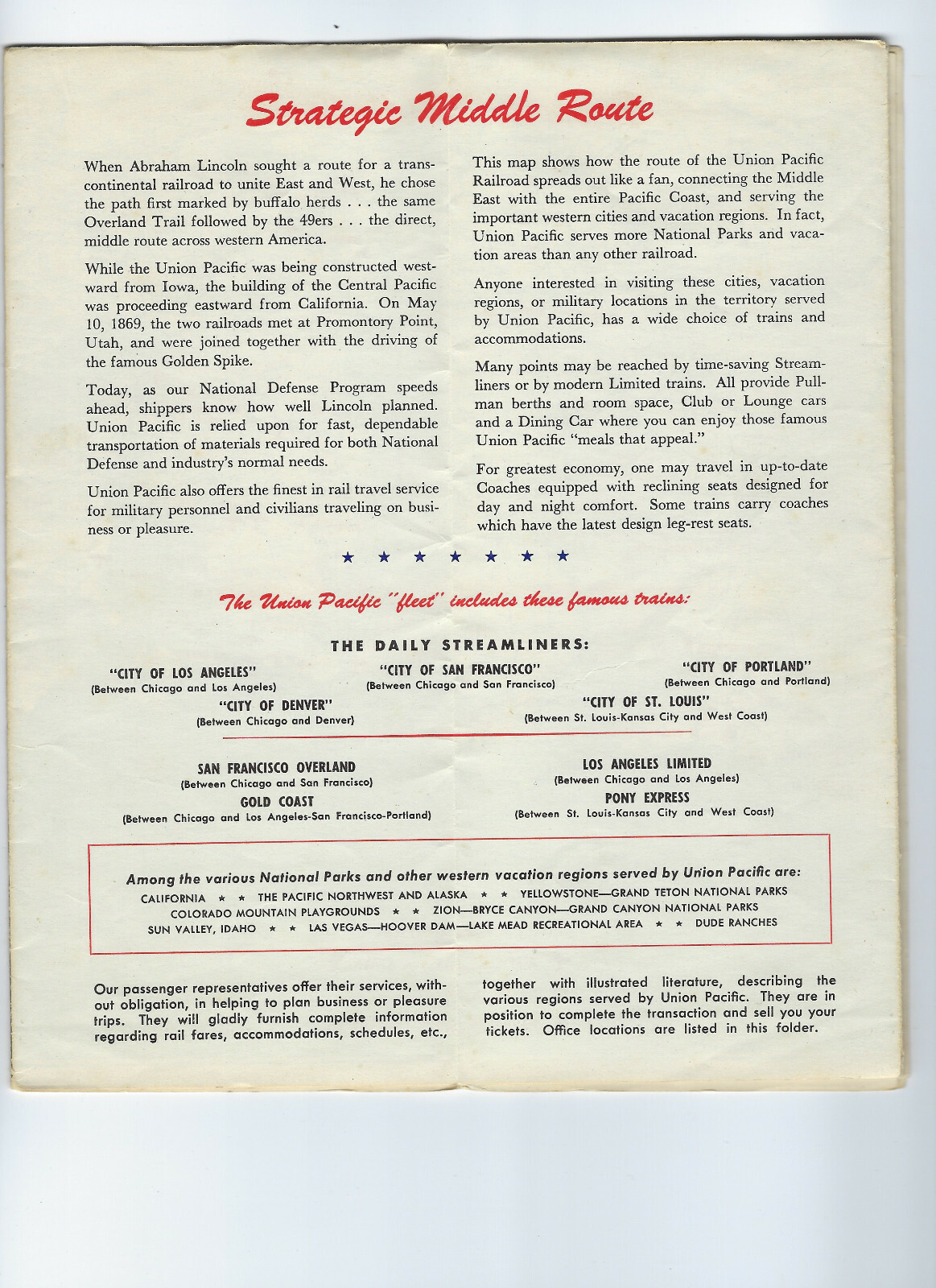 Union Pacific RR Miltary Map of the US 1950 Vintage Road Map