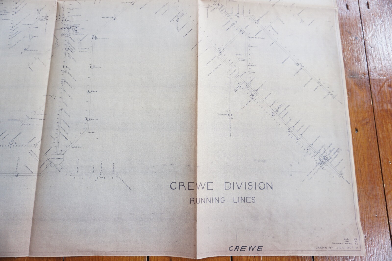 c1960s Crewe Division Linen Track Route Plan Railway Map