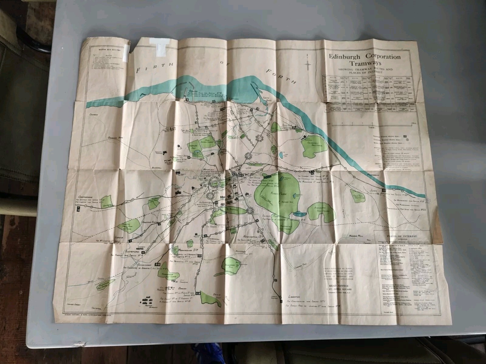 Original vintage 1924 Edinburgh Corporation Tramways Foldout Map