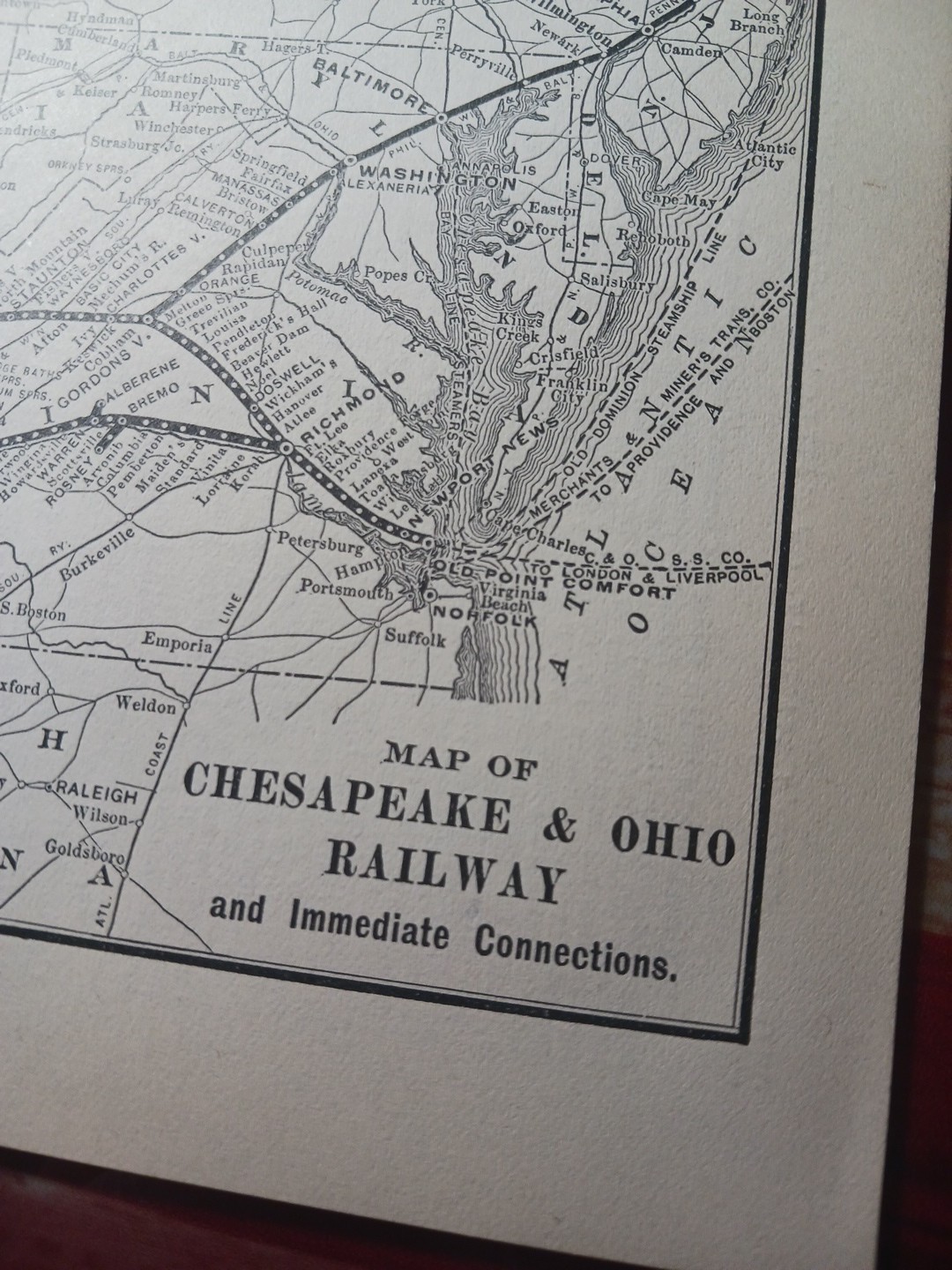 ~1904 Vintage Railroad Map CHESAPEAKE & OHIO RAILWAY all Train Routes & Stations