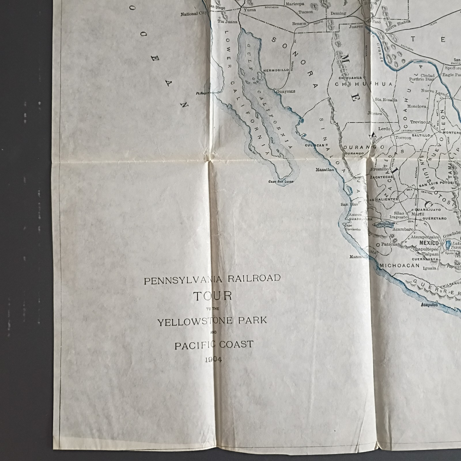 Antique 1904 PRR Pennsylvania RR Tour Map 18.5×20.5 Yellowstone & Pacific Coast
