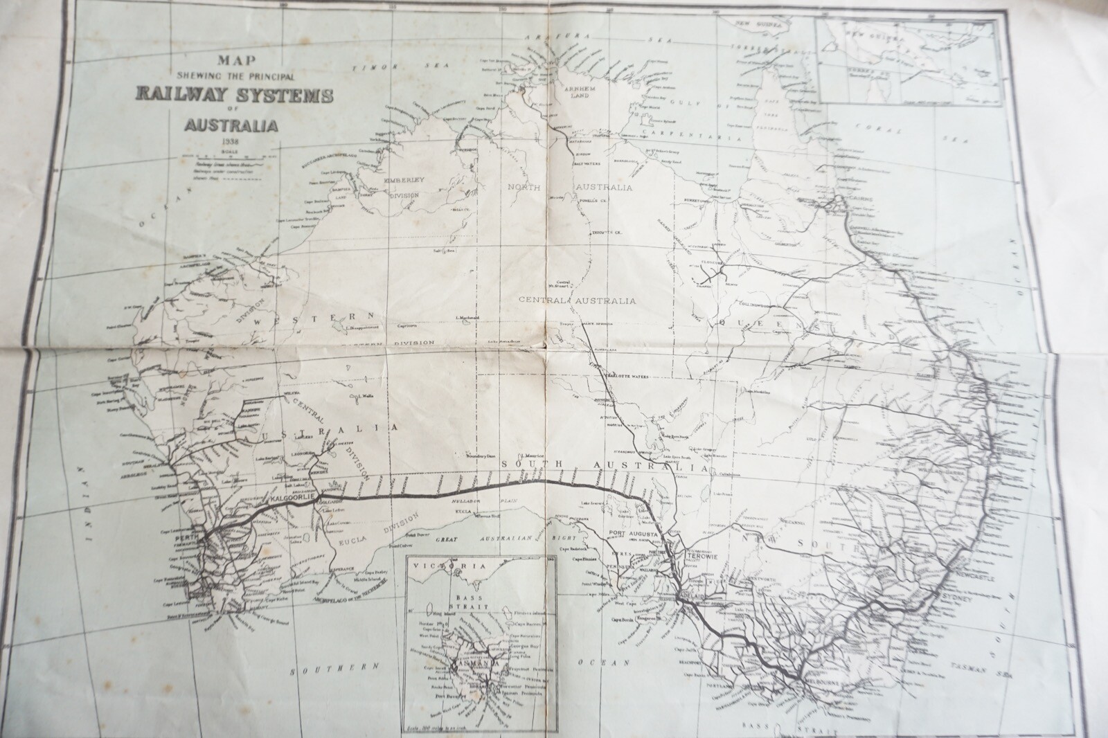 1938 New South Wales Australia Railway System Two Sided Map