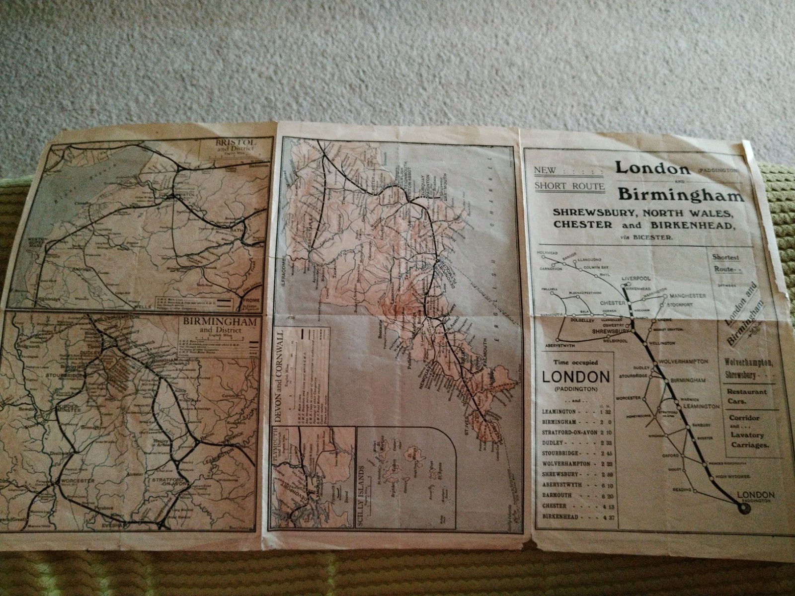 Vintage G.W.R London (Paddington) And Birmingham Map
