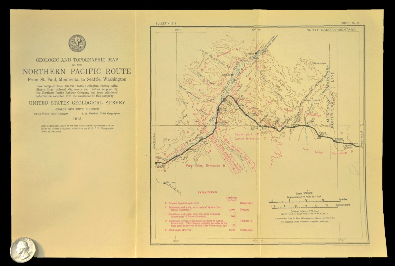 1915 Antique Northern Pacific Railroad Map Glendive Montana Beach North Dakota