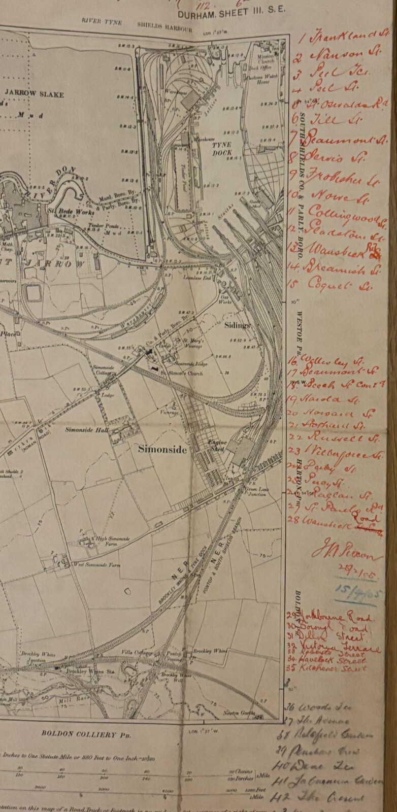 NER Durham Map 1898 Railway Parcels delivered Handwritten Nevilles Cross 1905